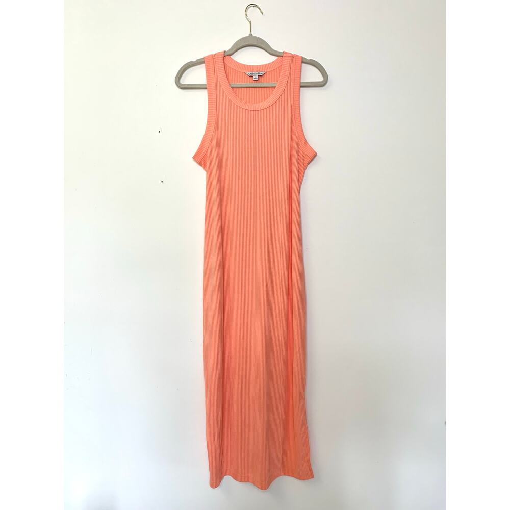 Ophelia Roe Ribbed Knit Sleeveless Coral Dress Size L Summer Festival